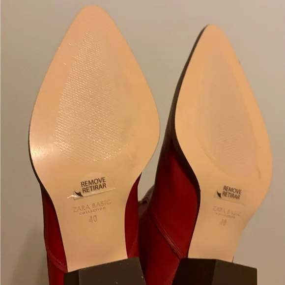 NWT ZARA Red Western Cowboy Embroidered Leather Ankle Boots | Size US 9 - Picture 3 of 5